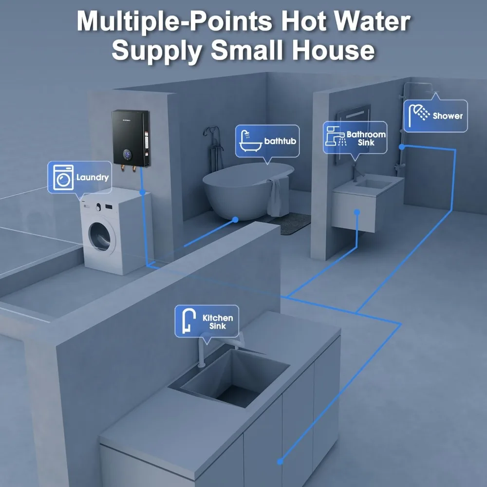 Calentador de agua caliente eléctrico sin tanque, calentador de agua instantáneo bajo demanda de 18kW 240V, calentador de agua caliente de uso de punto de autodulación