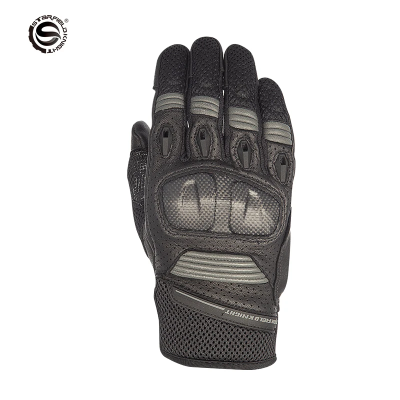 

SFK Black Motocycle Gloves Carbon Fiber Real Goat Leather Non-slip Summer Riding Mesh Breathable Joint Protection Touch Screen