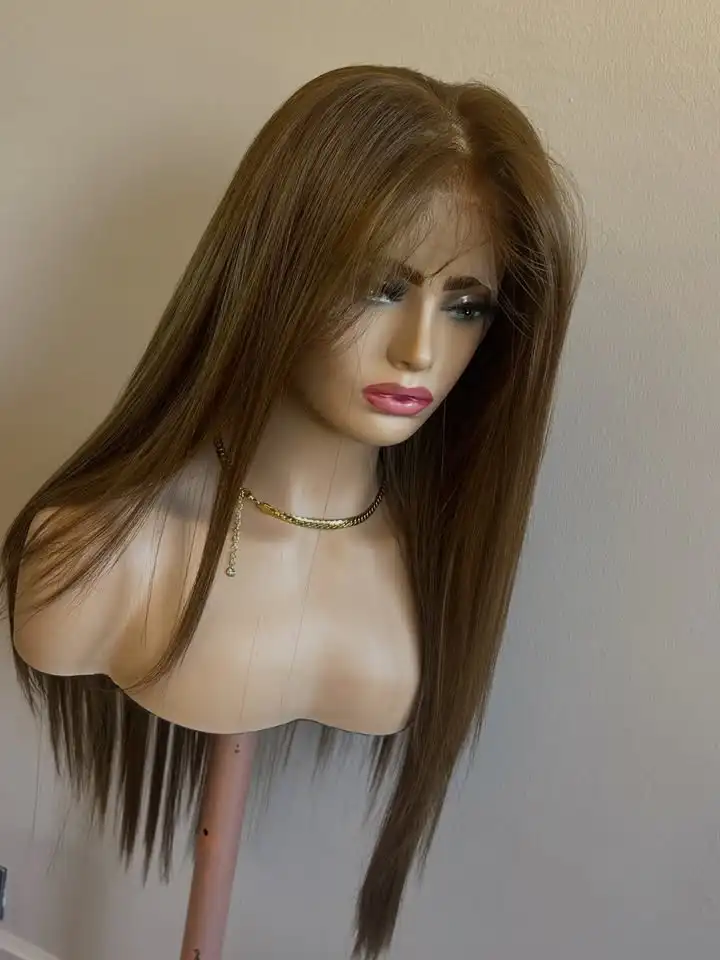 

Высококачественные синтетические парики 13x4 с кружевной основой для темнокожих женщин, коричневые, шелковистые, прямые, с имитацией натуральной линии роста волос и детских волосков