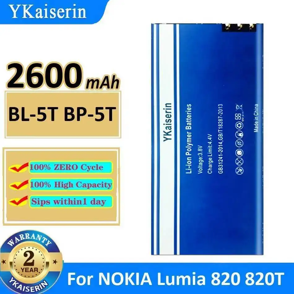 

Аккумулятор мобильного телефона 2600 мАч для Nokia Lumia 820 820T BP-5T BL-5T Экологически чистый