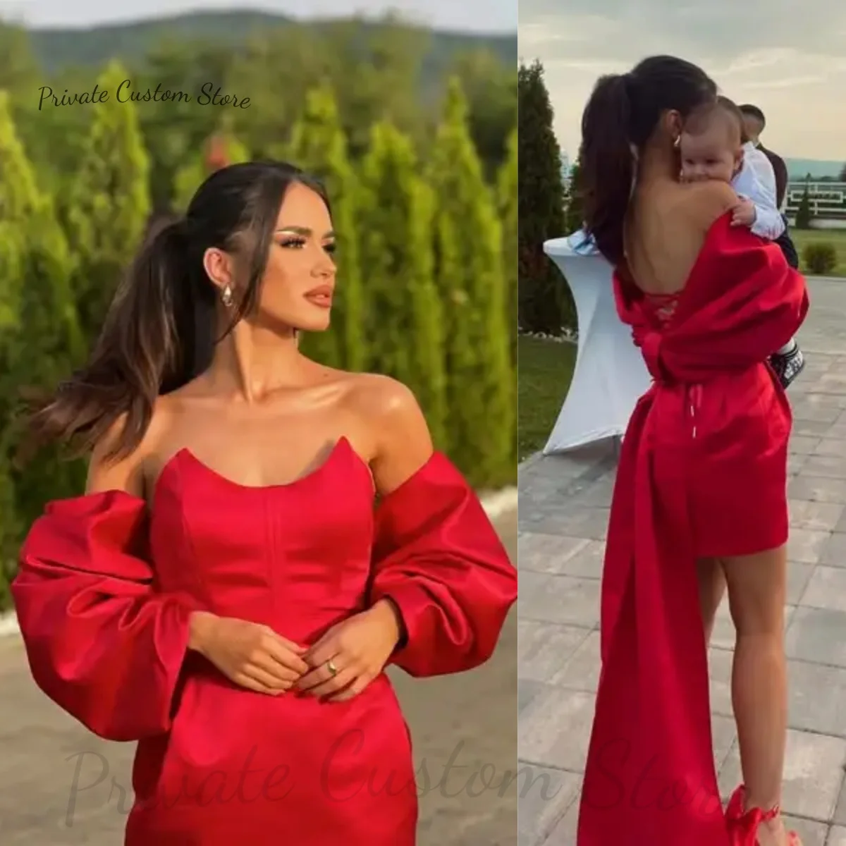 

Factory Custom Sweety Big Bow Satin Short Women Dresses Sexy Strapless A-line Female Brithday Party Dress 2025