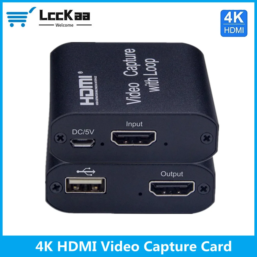 LccKaa 4K Loop HDMI Capture Card Placa de Video Recording Plate Live Streaming USB 2.0 1080p Grabber for PS4 Game DVD Camera