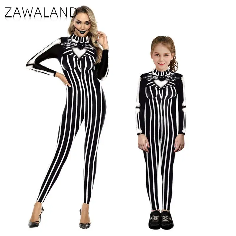 ZAWALAND-trajes a juego para Halloween, traje de Cosplay de fiesta a rayas con estampado Digital 3D, mono Zentai, Catsuit de manga larga