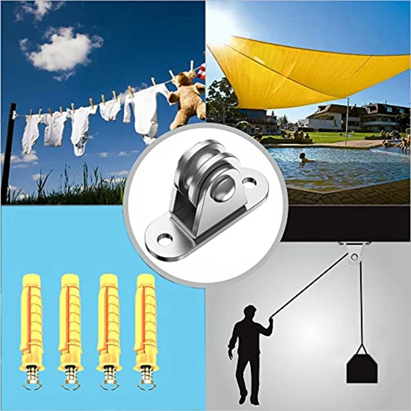 304 Stainless Steel Pulley Block, Small Pulley Block Silent Pulley, Material Handling and DIY Kits Moving, 8PCS