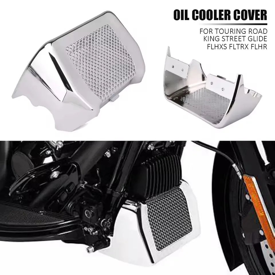

For Harley Touring Road King Street Glide FLHXS FLTRX FLHR 17-18 2017 2018 Motorcycle Engine Oil Cooler Cover Trim Mounting Kit