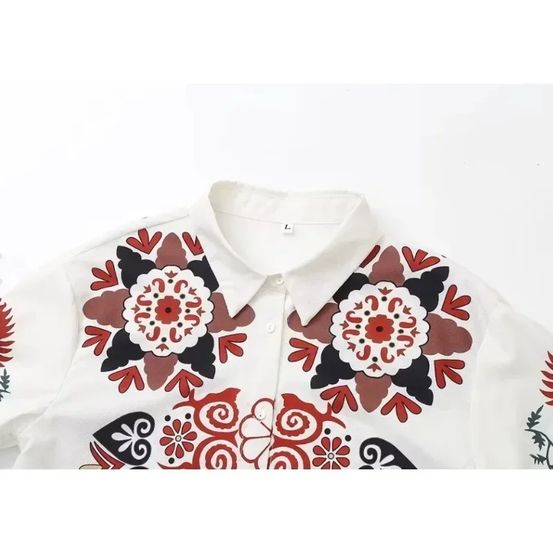 طقم بنطال مطبوع بأكمام قصيرة للنساء ، نمط عطلة مشهور ، كاجوال وعصري ، زر