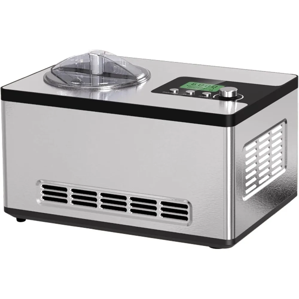 

Ice Cream Maker, No Pre-Freezing Automatic Ice Cream Machine 2.1 Quart with Built-in Compressor and LCD Timer for Gelato