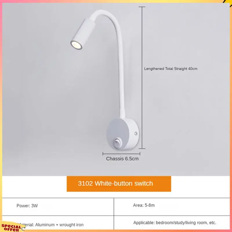 

ABFI 3W Wall Mounted Reading Light Flexible Gooseneck LED Sconce Lamp For Bedroom, Office, Workbench, Studio Reading Lamp Easy T