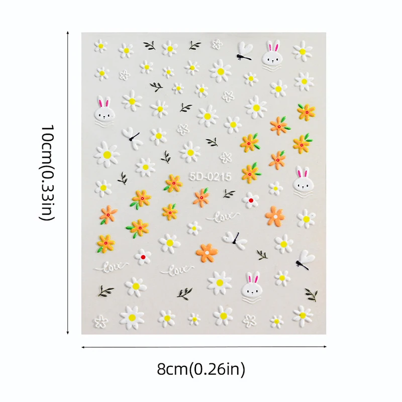 Flower Cartoon Nail Art Stickers Self-Adhesive Diy Cute 5d Reliefs Bowknot Rabbit Pattern Manicure Slider Decoration Stickers image 6