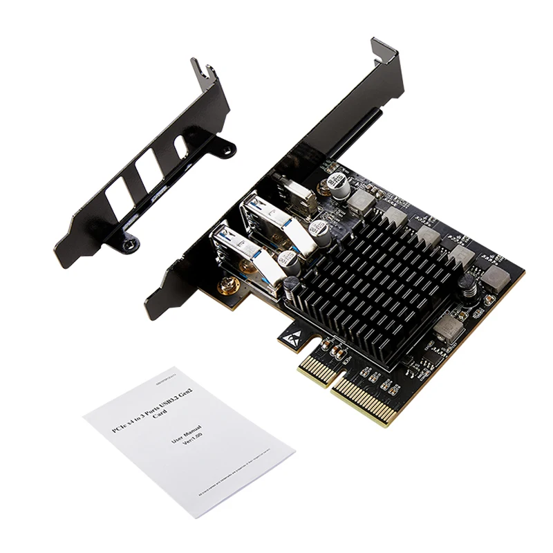 Expansion Card PCI Express X4 to 2 Port USB3.2 Gen2 10G + 1 Port USB3.2 Gen2x2 20G Riser PCIE USB 3.2 Card for Industrial Camera