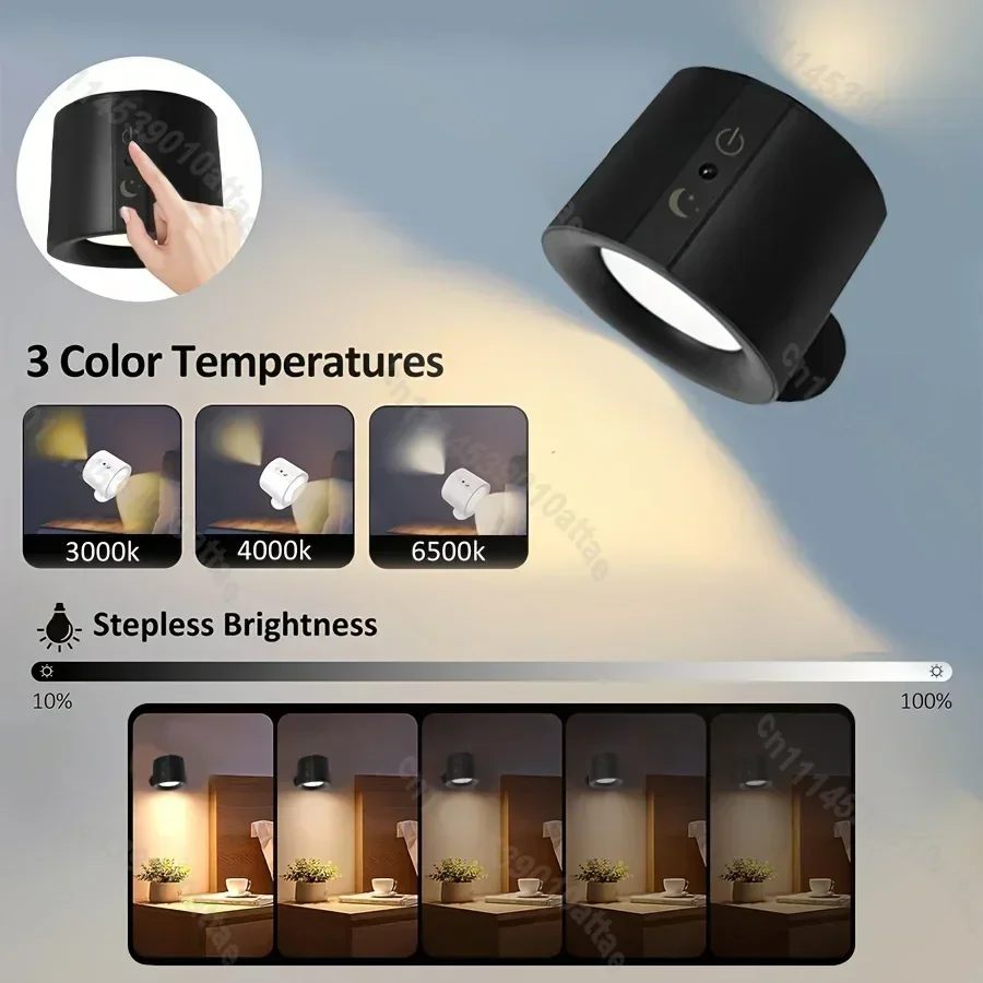 Modern Magnetic LED Wall Lamp Rechargeable 360 Degree Rotation Wireless Remote Control Spotlight for Bedroom Living Room