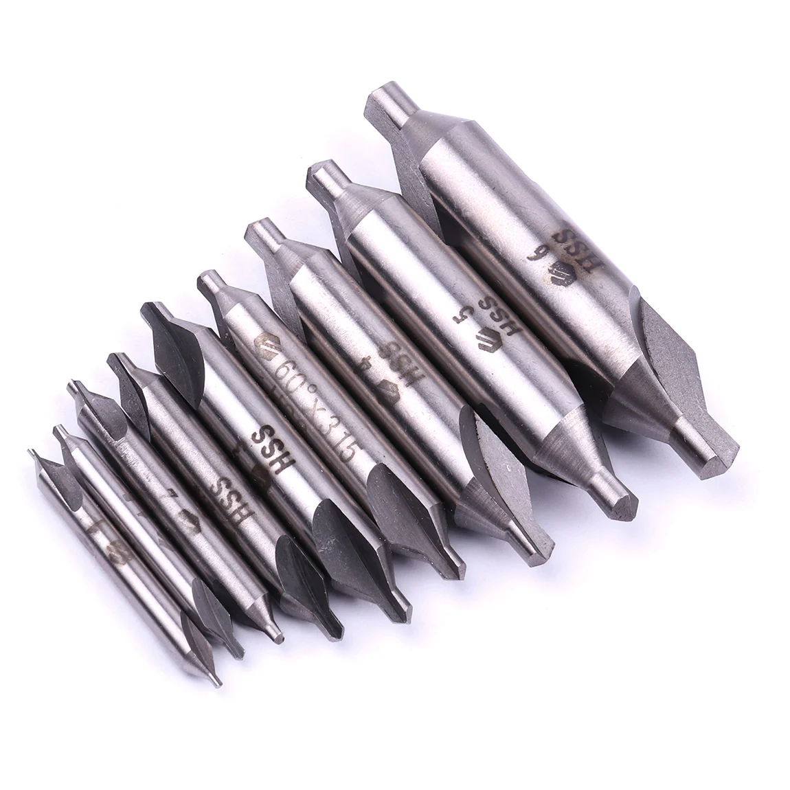 9pc Double-ended drill bit HSS Center Drill Bit 60 Degree Angle Combined Countersink Drill Bit 1-6mm for Lathe Mill Metalworking