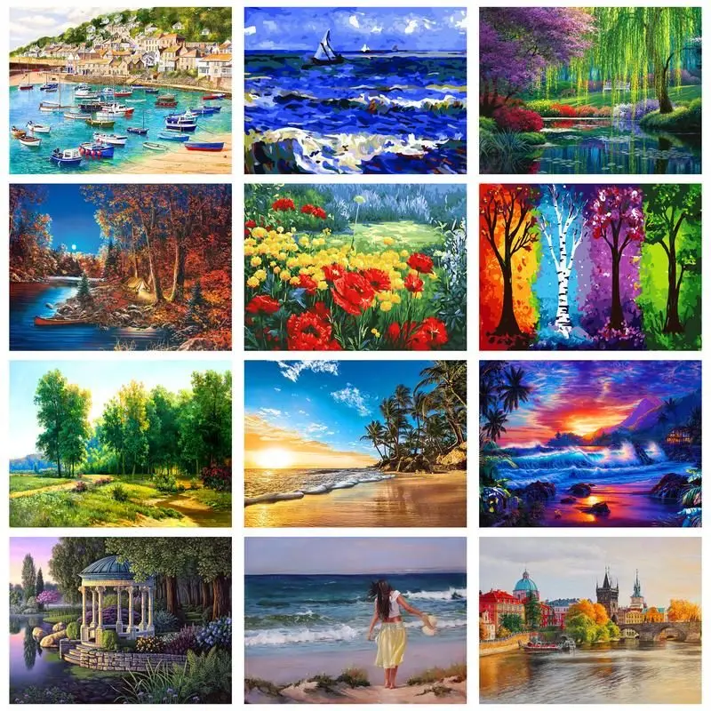 

CHENISTORY Oil Painting By Number seascape Kits Handpainted Picture By Number Drawing On Canvas Home Decor 50x65cm