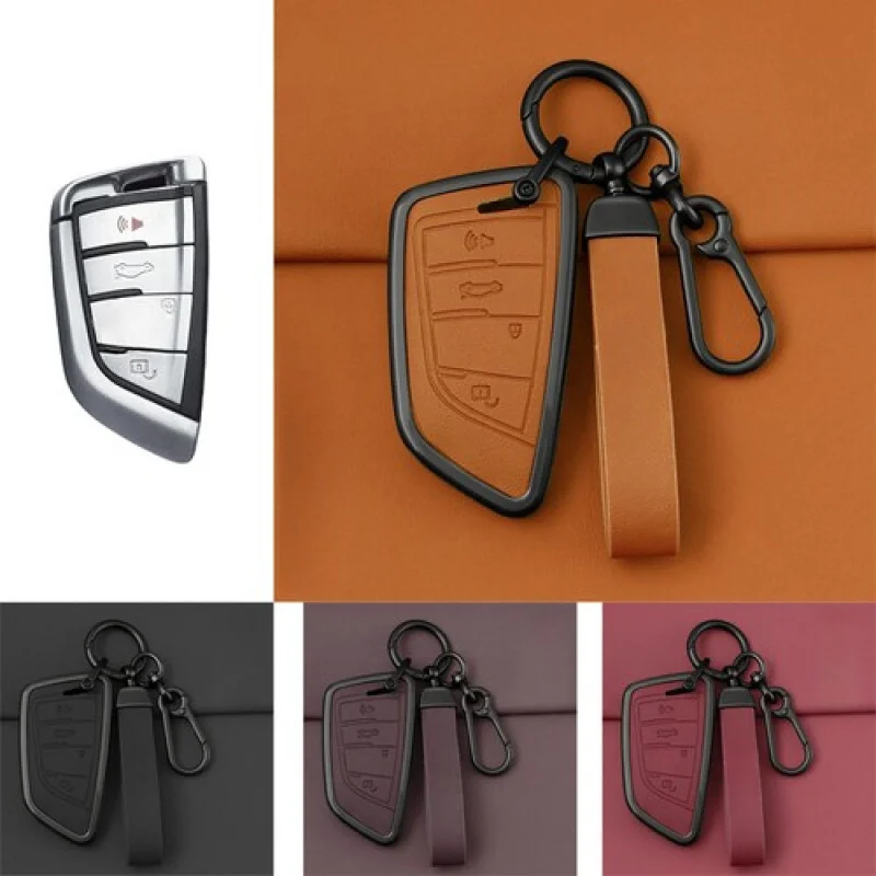 

A+ Zinc Alloy Leather Car Key Fob Case Cover For BMW 1 2 3 4 5 6 X2 X3 X4 X5 X6 M5