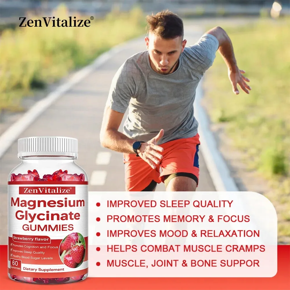 Magnesium Glycinate Gummies - for Sleep, Reduce Leg Cramps & Muscle Pain, Promote Physical and Mental Relaxation, Boosts Energy
