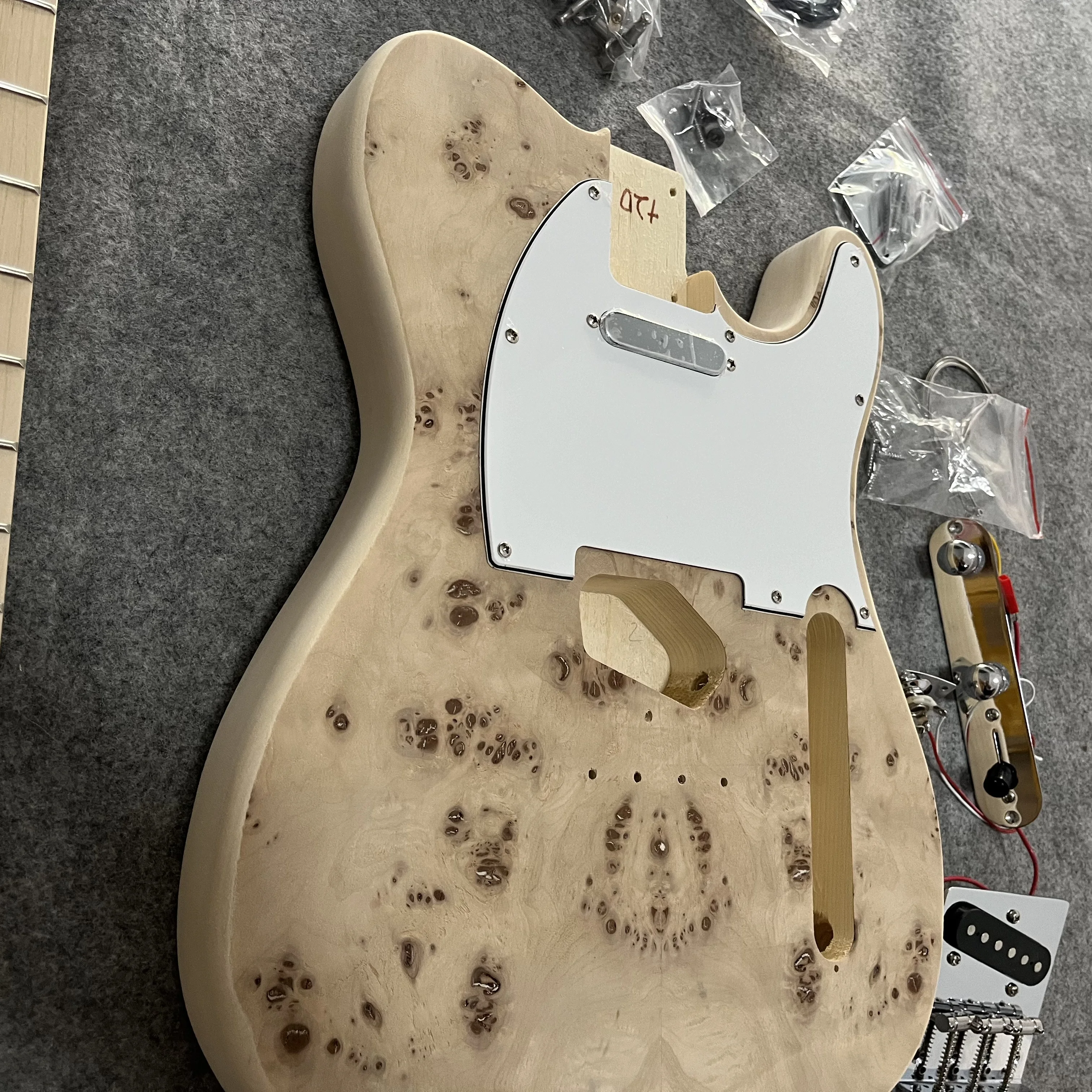 TL Electric Guitar Kit with Burl Veneer, Unfinished DIY Guitar, Basswood Body, Maple Fingerboard,Eléctrica Guitarra