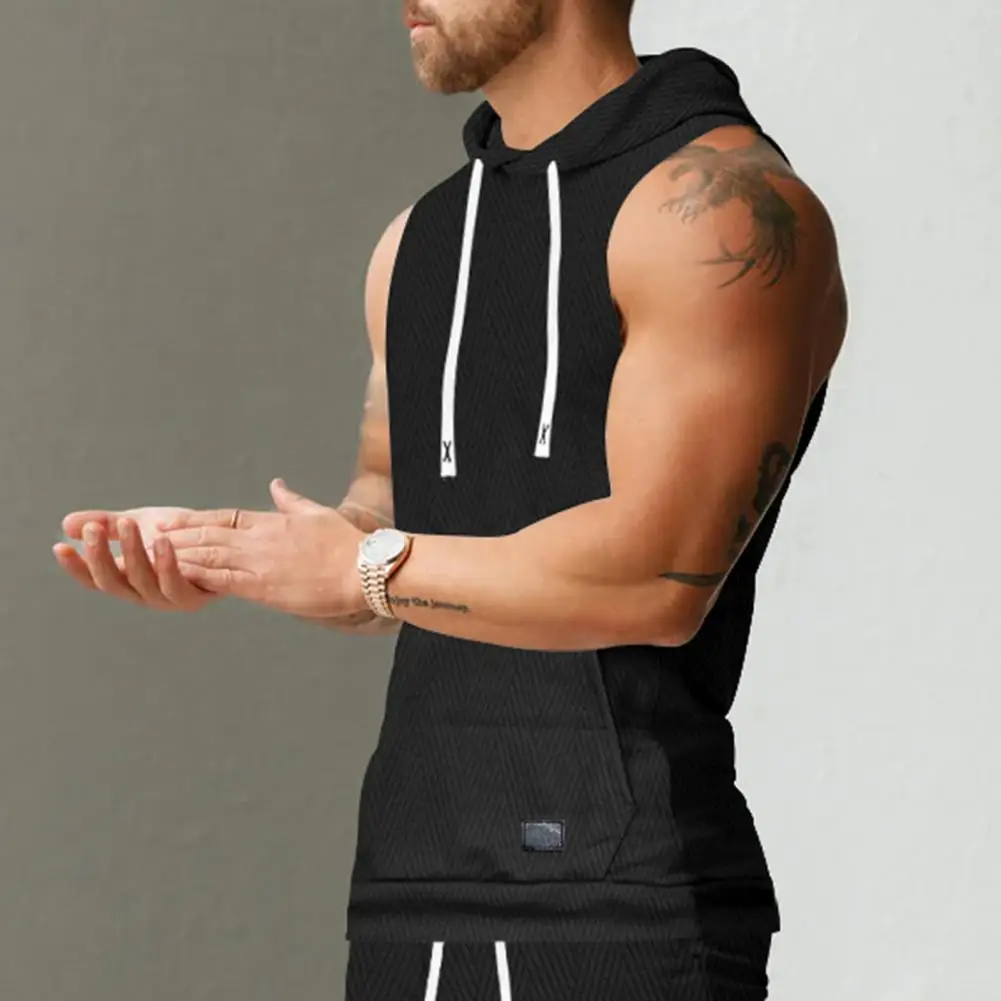 

Men Hooded Vest Jacquard Knit Hoodie Vest Men's Casual Hooded Knitted Vest with Front Pocket Large Pockets Sports for Fitness