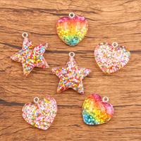 10Pcs 3 Styles Rainbow Color Resin Heart Star Charms Pendants For DIY Decoration Earring Key Chain Jewelry Making Handmade