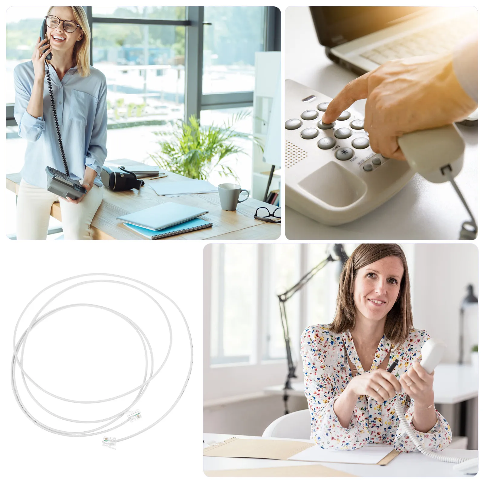 2m Telephone Connecting Line 2-Core Rj11 Plug Flat Wire Clear Transmission No Noise Cable for Landline Phone Accessories