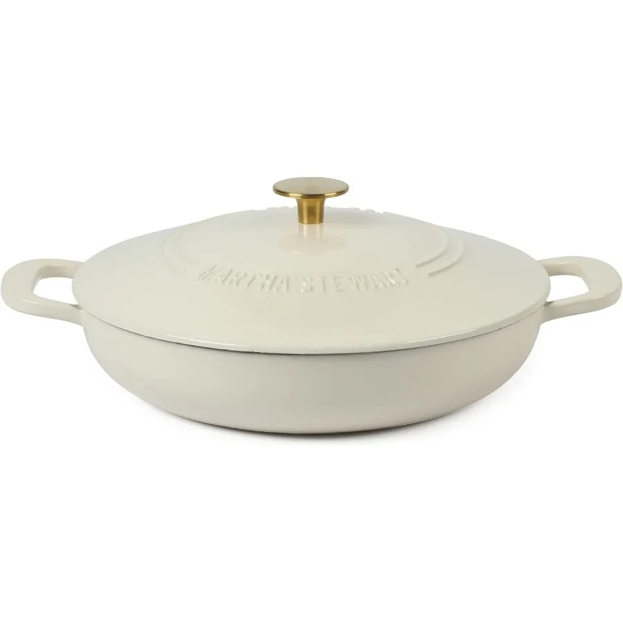 

3.5Quart Enameled Cast Iron Dutch Oven Braiser Linen w Gold Knob