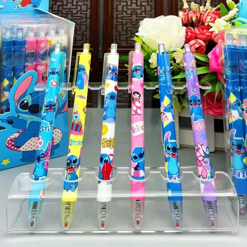 Disney-Stitch Cartoon Gel Pen, Black Water Ink, Press Pen, Caneta Assinatura Bonito, Estudante Papelaria Gift, Novo, 0.5mm, 12Pcs