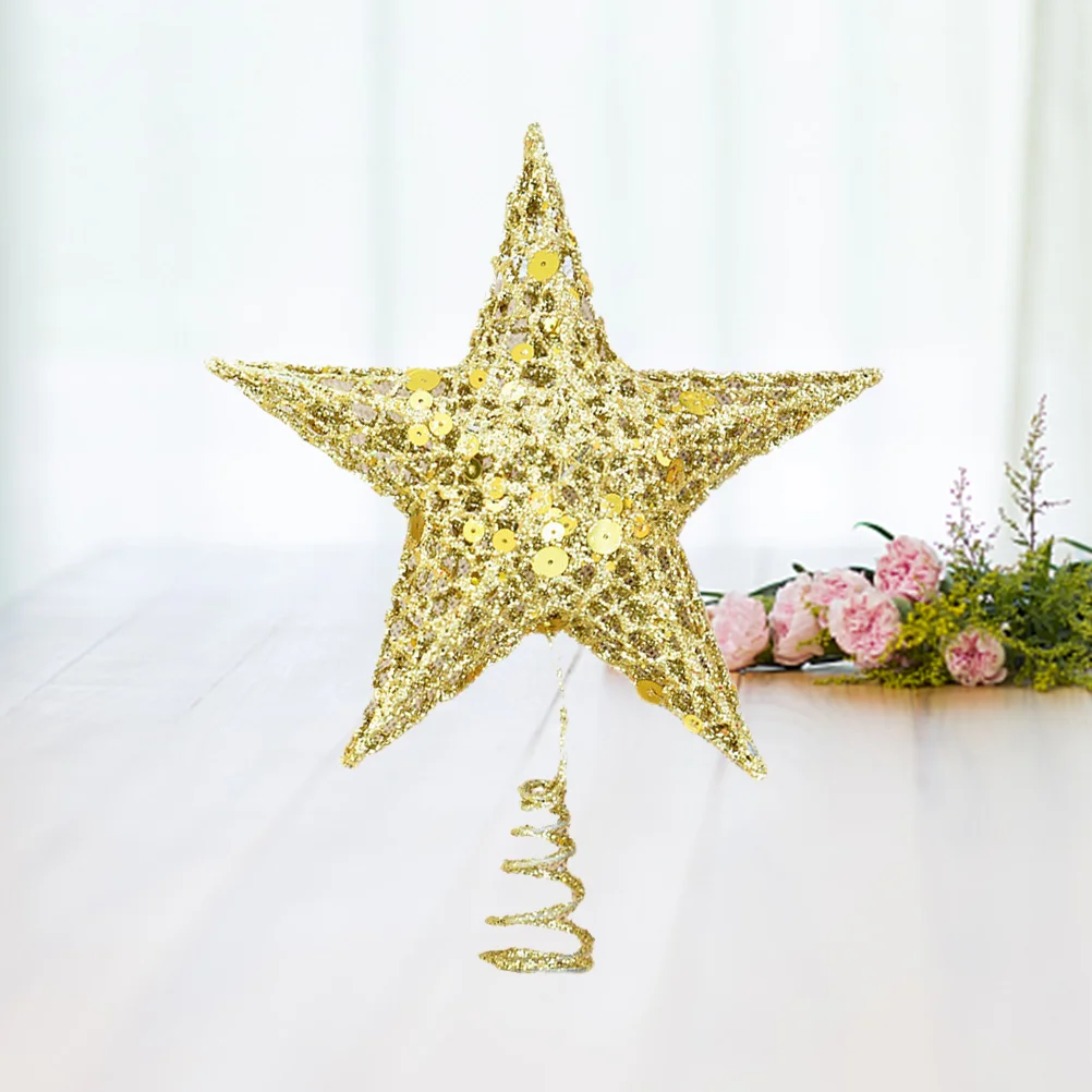 Shiny Christmas Tree Topper Gold Decor Metal Star Festival Treetop Decorate Hanging