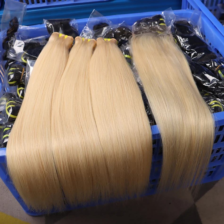 #613 Blonde Color Human Hair Bundles With 4x4 HD Lace Closure 13x4 Frontal Straight Unprocessed Raw Vietnamese Weave Extensions