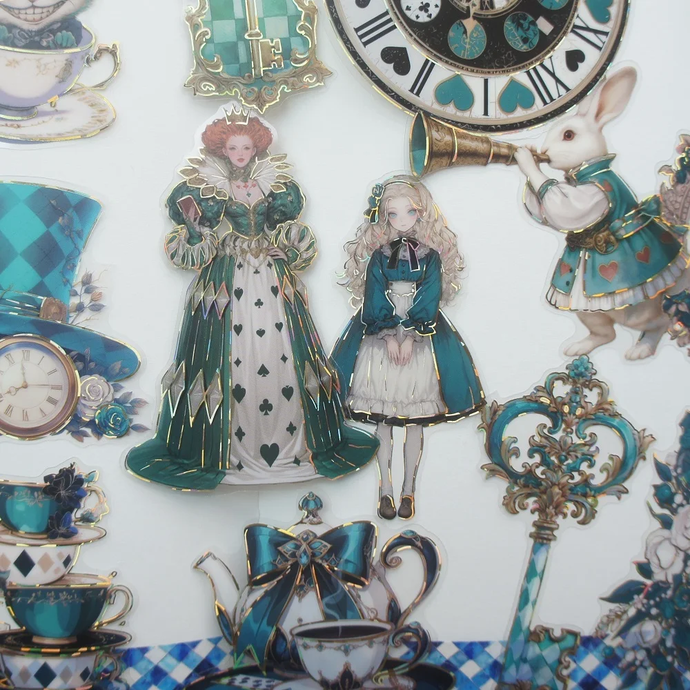 15 قطعة خط الذهب خرافة أليس قصة الشطرنج موضوع بولي كلوريد الفينيل ملصق هدية علامة الديكور سكرابوكينغ ملصق يدوي الصنع