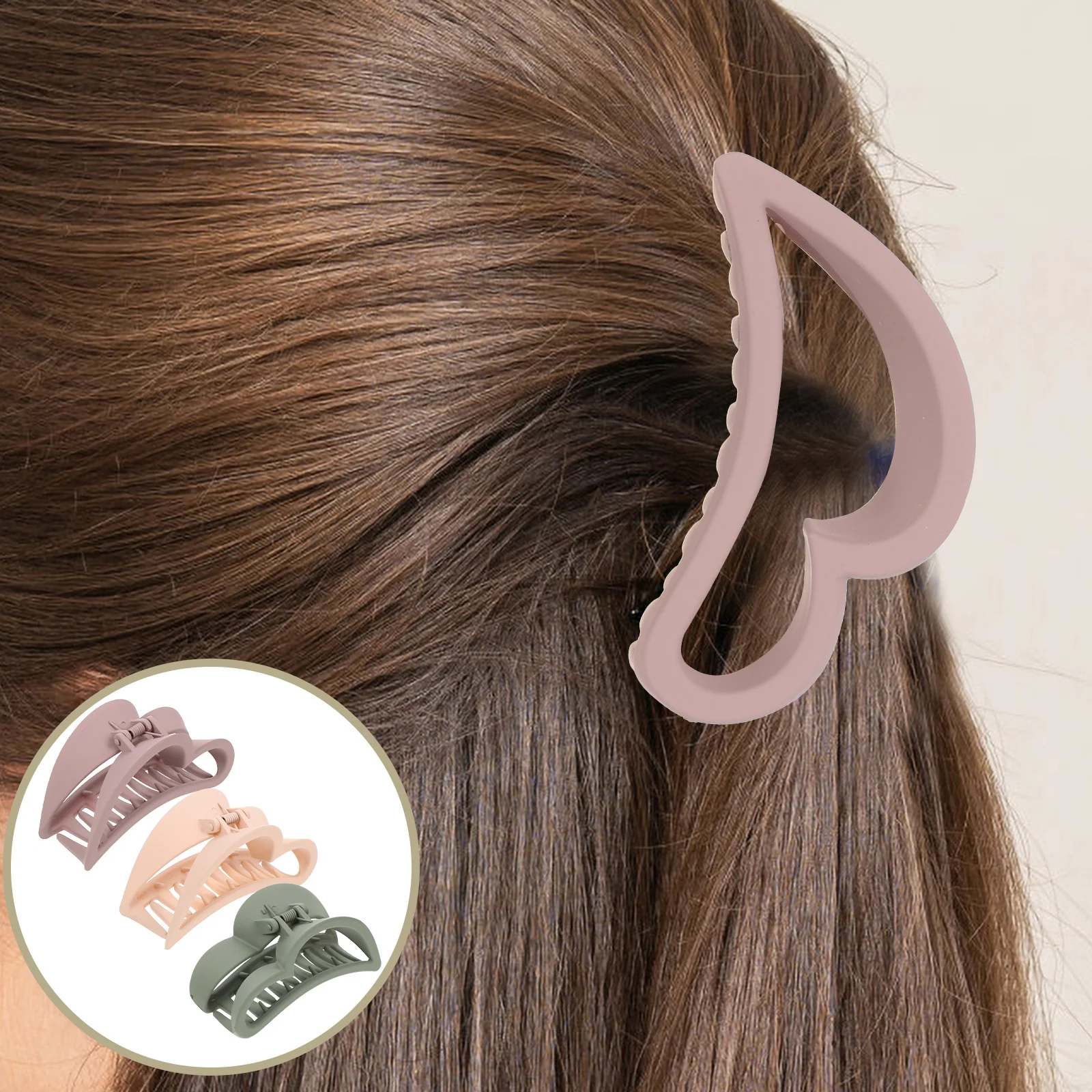 

3pcs Shark Clip Claw Clips Big Strong Hold Nonslip For Women Back Hair Styling Tool Heart Design Claw Clips For Thick Long Hair