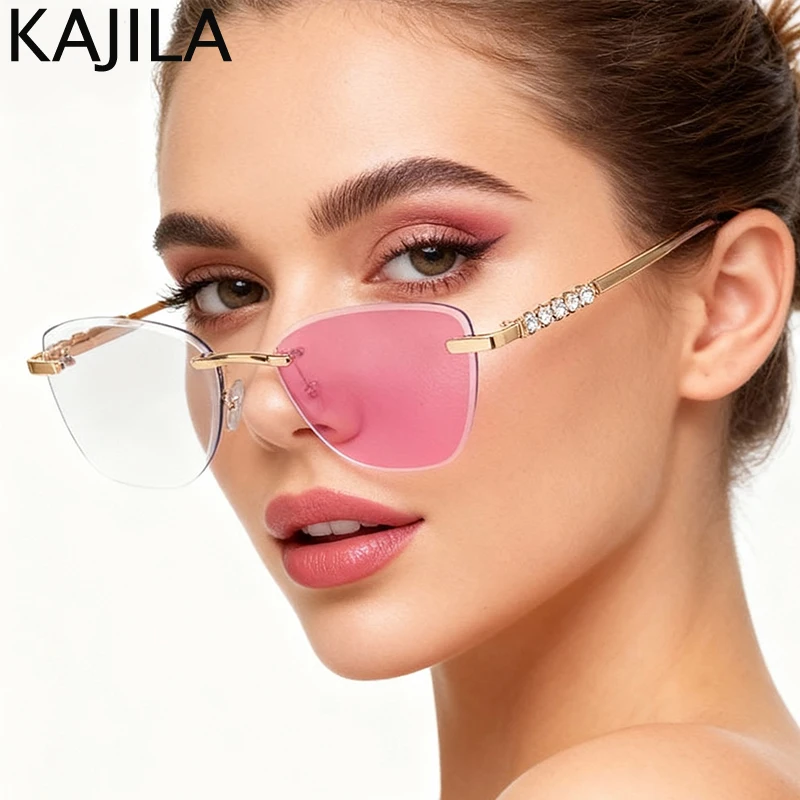 

Sexy Cat Eye Anti Blue Light Change Color Glasses Women 2025 Luxury Brand Rimless Sunglasses Computer Prescription Eyeglasses
