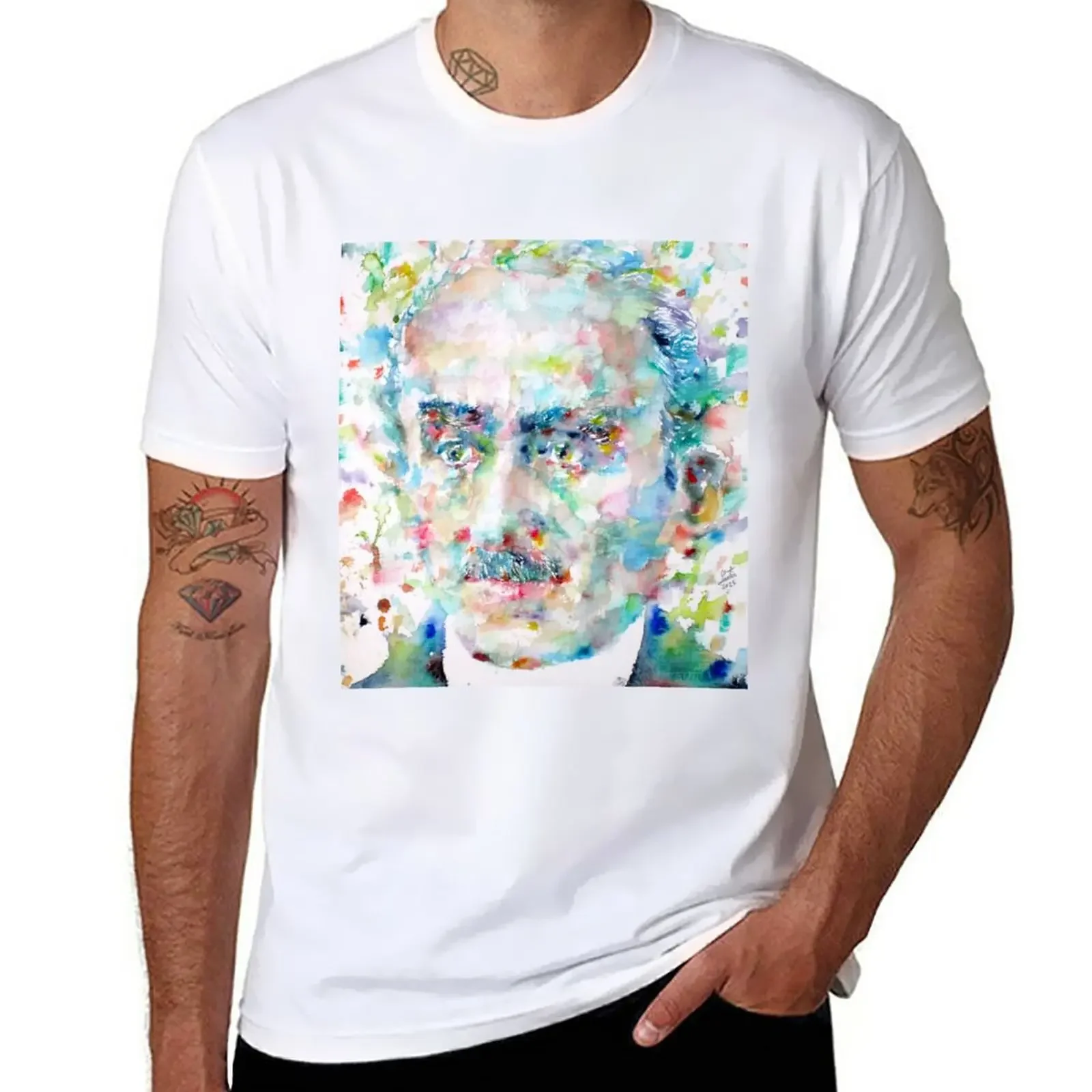 boys t shirts graphics t shirt korean fashion mens t shirts pack New HENRI BERGSON - watercolor portrait T-Shirt  men clothing