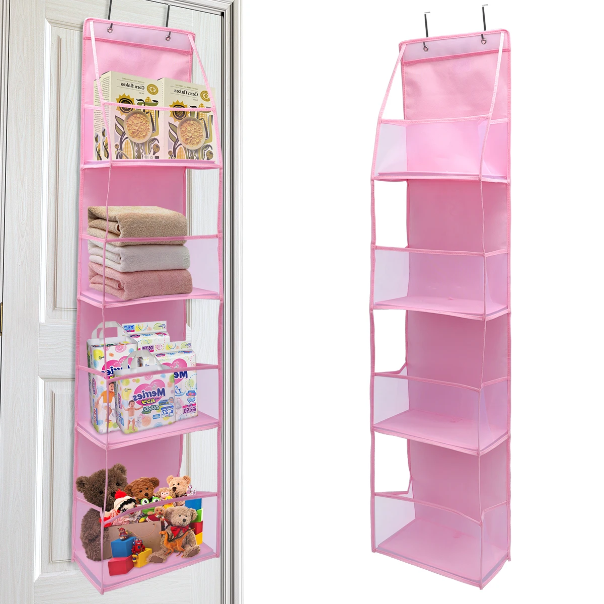 

4/6-Tier Hanging Storage Bag Foldable Organizer Over-The-Door Holder For Hair Accessories Snacks Toys Clothes Storage Holder