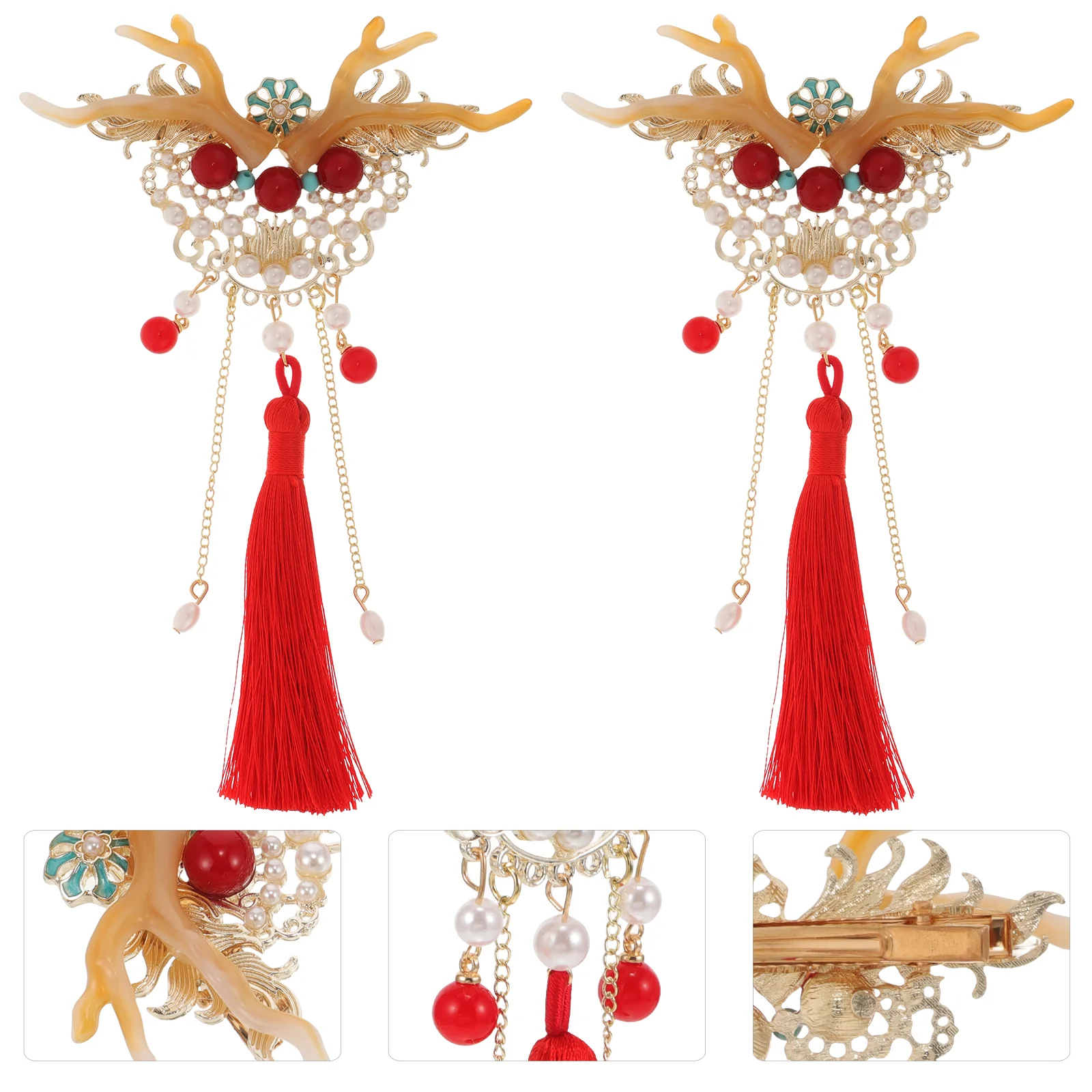 

Pair Clip Dragon Horn Tassel Hairpin Clips for Girls Metal Chinese New Year Accessories