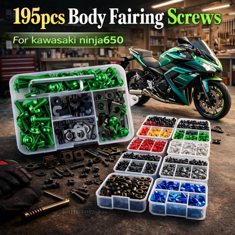 195pcs Motorcycle Fairing Bolts Body Screws Nuts For kawasaki ninja650 Z650 Z NINJA 650 650SE versys650 Kit Aluminum CNC Clips