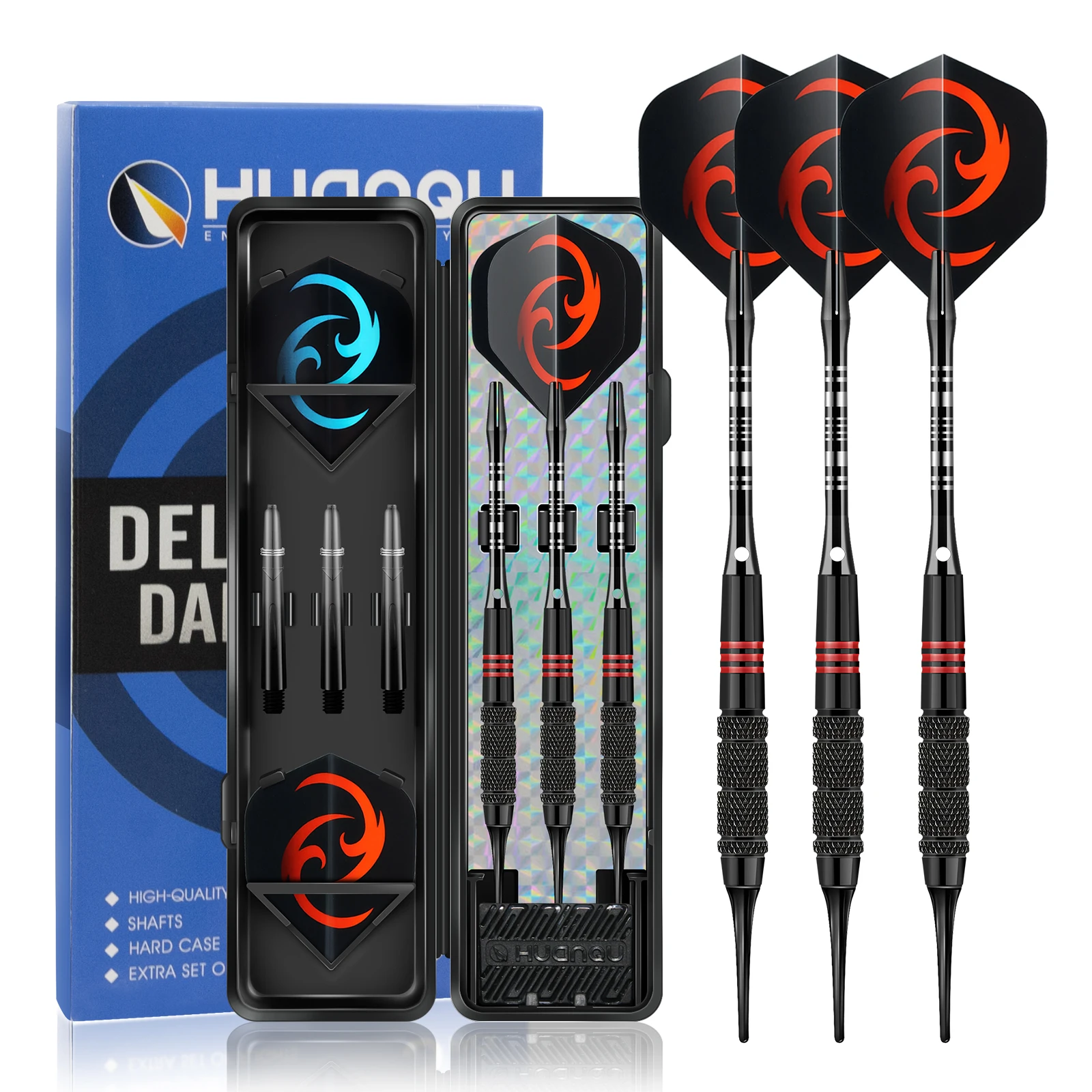 

Huqnqu 16g High-Quality Complete Dart Set, Professional-Grade Dart Set (Includes 10 Replacement Dart Tips, 3 Gradient Black Dart Shafts, 3 Spare Dart Wings, 1 Dart Storage Box), Suitable for Players of All Levels, Perfect Choice for Dart Enthusiasts, for 