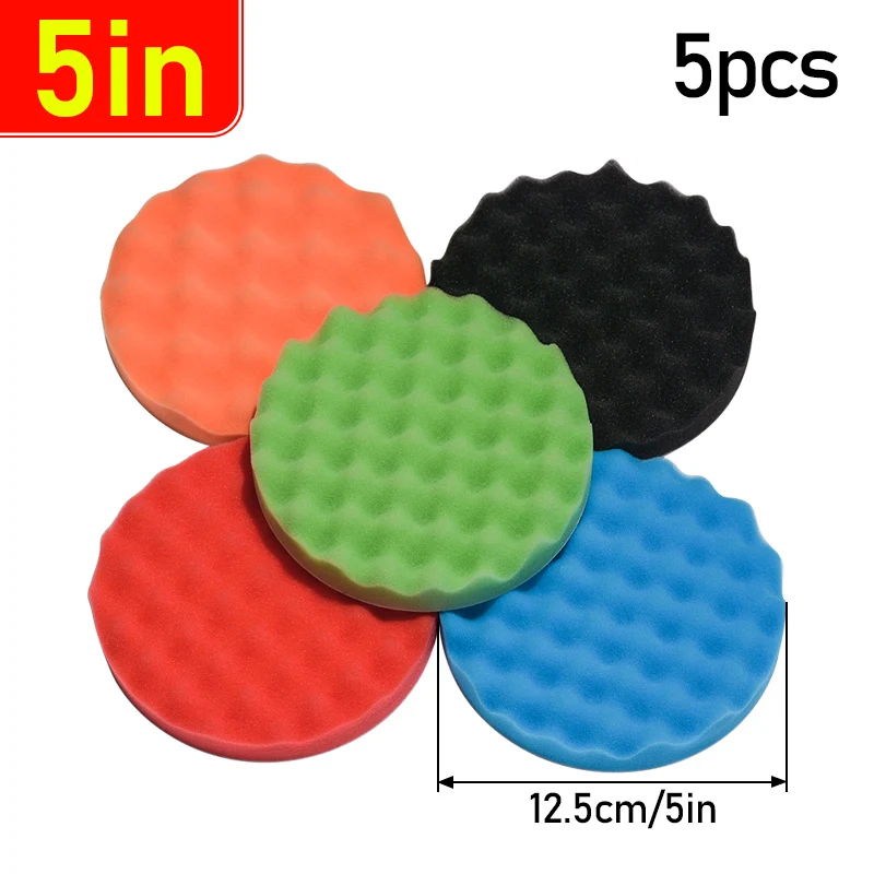 5 Stuks 5 "6" 7 "150/180 Mm Buffing Polijsten Spons Pads Kit Auto polijstmachine Zachte Golf Schuim Wafel Pad Wasstraat Schoonmaken Detaillering Tool