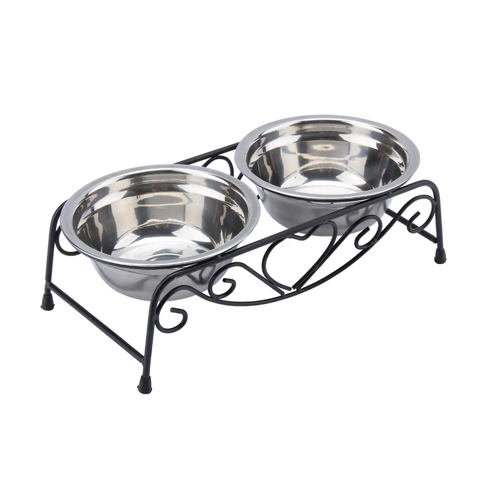 Double Stainless Steel Dog for cat Food Water Bowls with Shelf Stand - Black Feeder Dishes for Puppies & Kittens