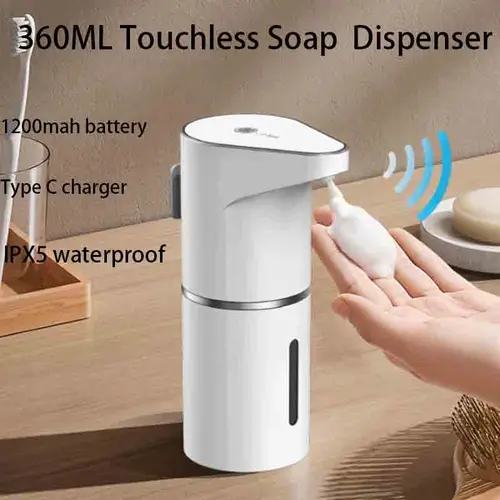 Dispensador automático de jabón, dispensador de jabón espumoso sin contacto, 350ml, recargable por USB, eléctrico, dispensador de jabón de espuma ajustable de 4 niveles