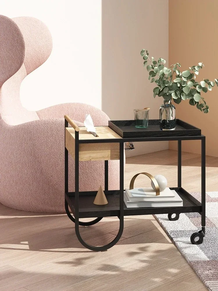عربة متحركة خزانة تخزين فاخرة خفيفة إسكندنافية صغيرة لغرفة المعيشة أريكة حافة من الخشب الصلب قليلة #5