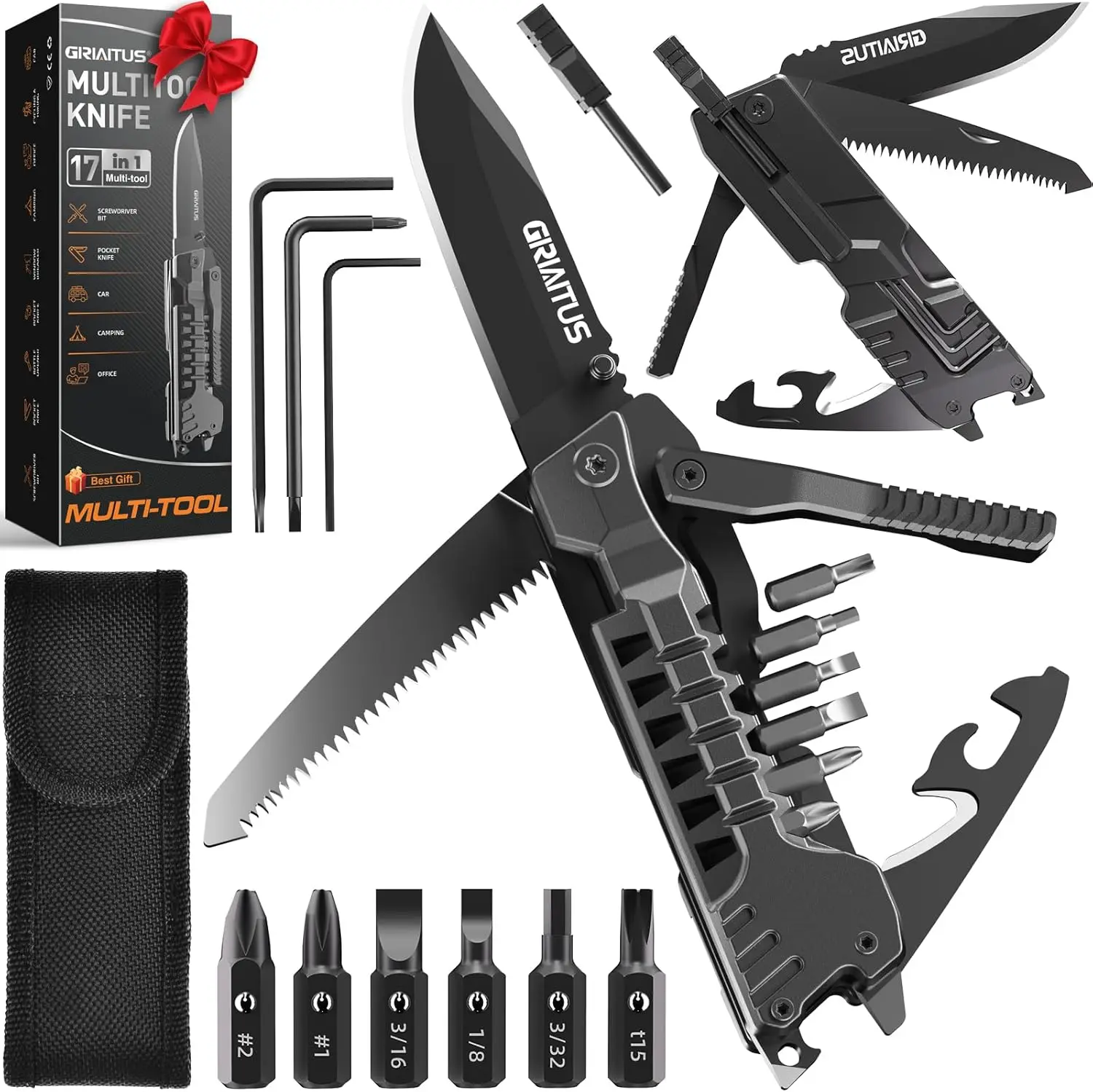 

17-in-1 Multitool Knife with Fire Starter, Bottle Opener, Saw, and More for Camping, Outdoor Survival & Gifts