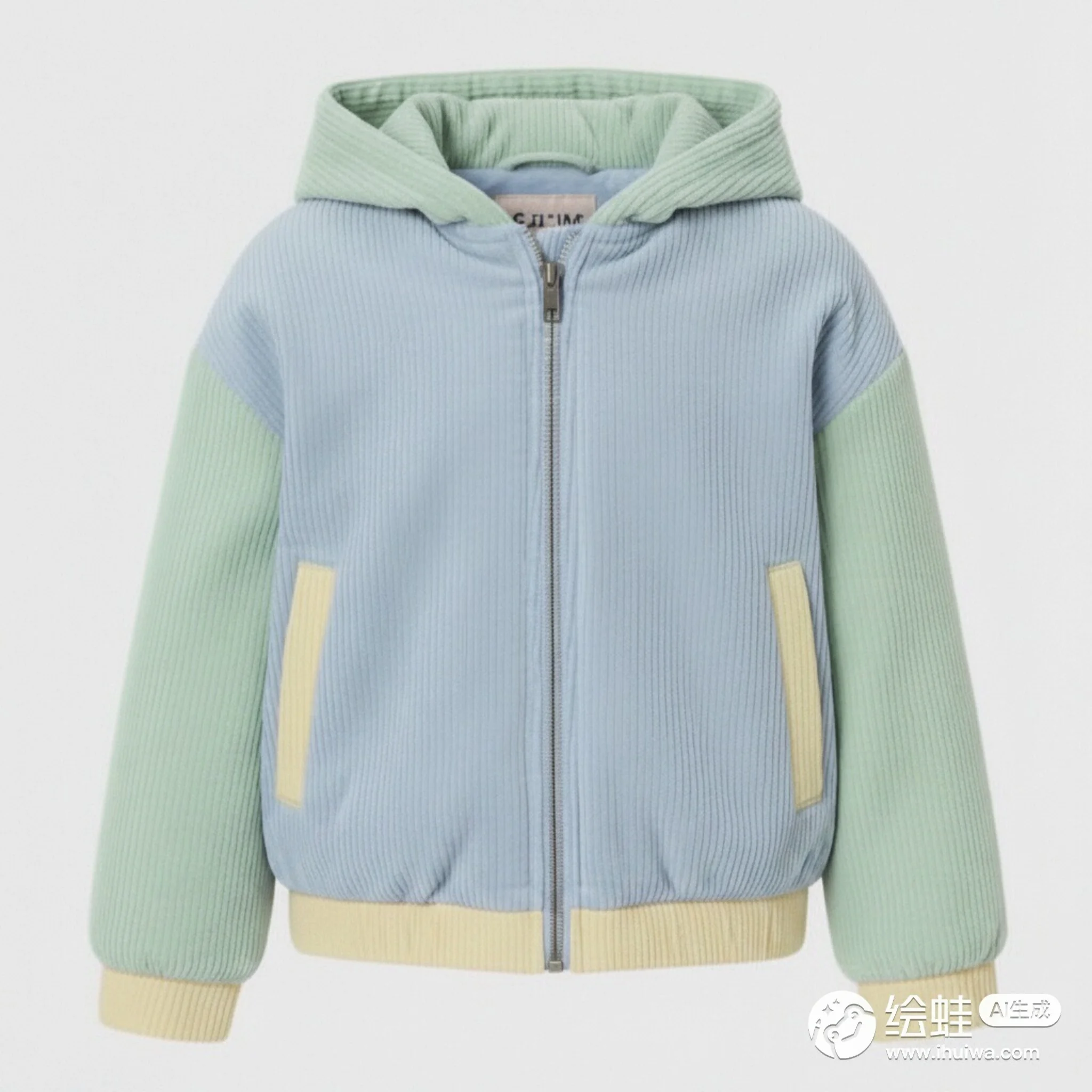 Sleeve Hooded Color-Long-Sleeve Sleeve Zip Hooded Zip Up Contrast Color Long Jacket Contrast Color Kids Corduroy Jacket