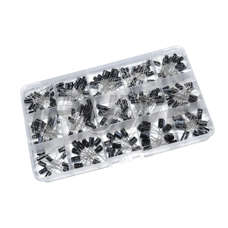 200pcs 15Values Radial capacitors set Electrolytic Capacitor Assortment Kit 10V 16V 25V 50V 0.1uF-220uF 0.22uf 2.2uf 100uf
