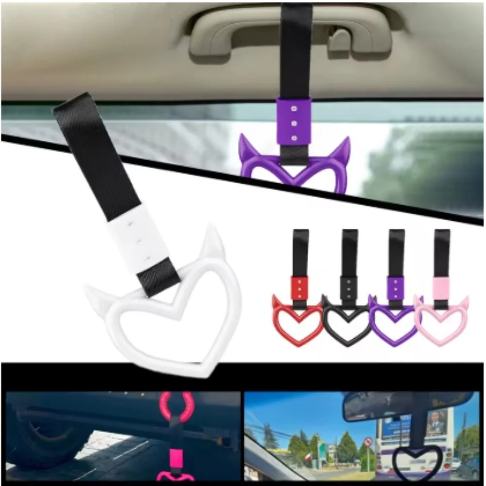1PC JDM Tsurikawa Devil Heart Racing Hand Strap Ring Modified Auto Warning Ring Bus Train Universal Handle Strap Tsurikawa Ring