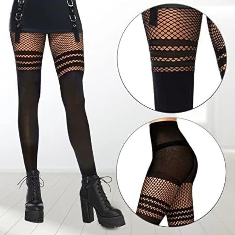 المرأة مثير الدانتيل شبكة صيد السمك الفخذ العليا جوارب الصيف رقيقة مكافحة هوك مثير قاع الجوارب الشرير القوطية نمط JK جوارب طويلة سوداء #1