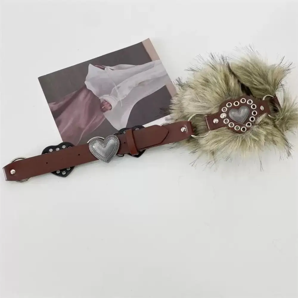 خليط القلب الجلود الفراء حزام فو الفراء بولي Leather الجلود أفخم حزام فتاة حار نمط الجينز ديكور فروي حزام فستان الديكور