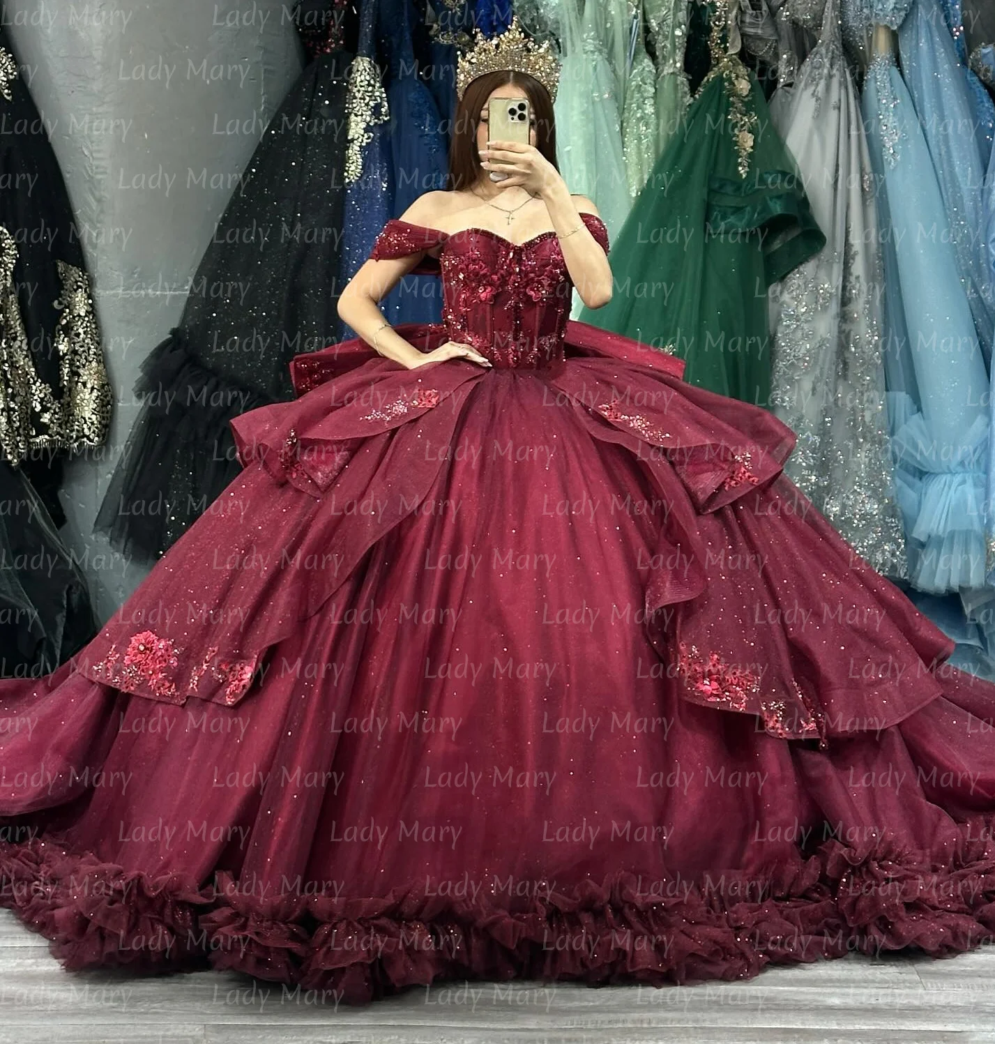 

Burgundy Princess Sweetheart Ball Gowns Quinceanera Dresses for Girls Off the Shoulder Lace up Vestido De Quinceanera Customized