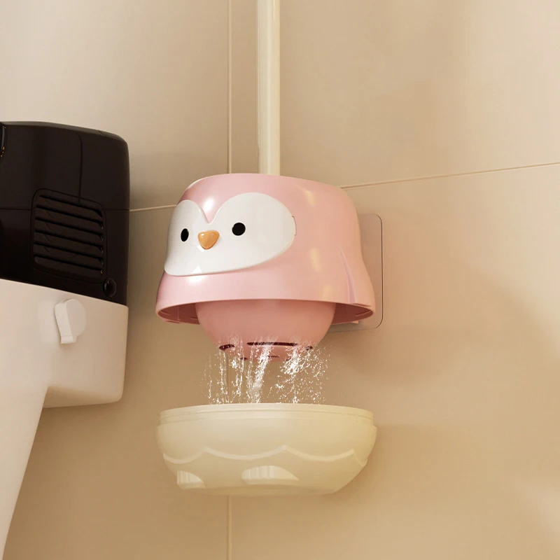 

Cute Cartoon-style Toilet Brush With Base, No-drill, Wall-mounted, Long-handled Design For Bathroom Use, Perfect For All Angles