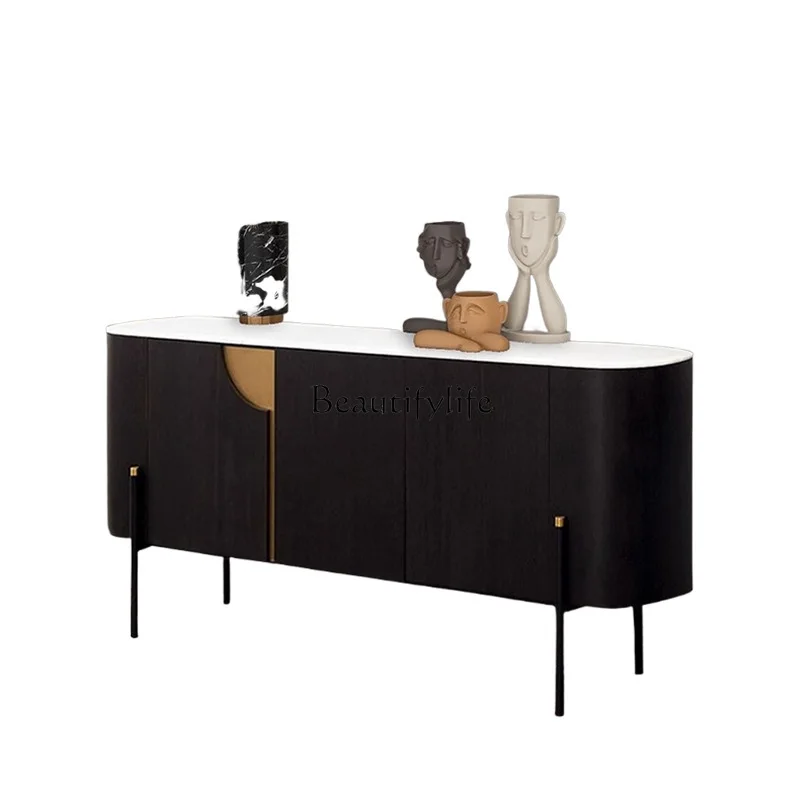 

Italian light luxury smoked dining side cabinet living room arc shape TV cabinet