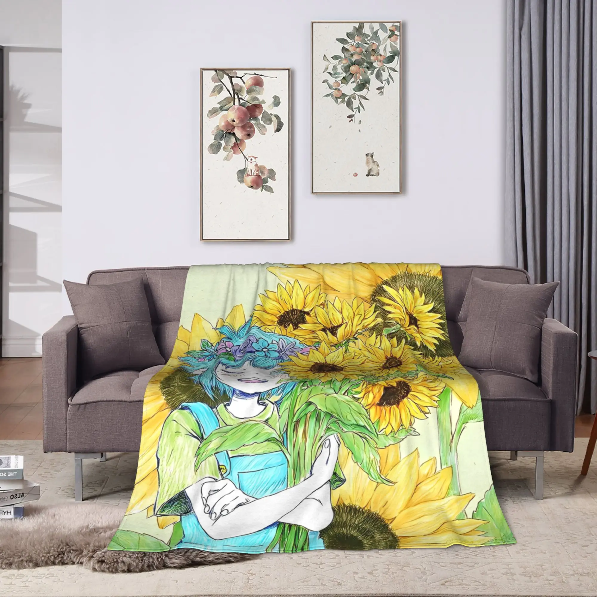 Soft Blanket Camping Anime Basil Sunny Omori Game Throw Blanket  Flannel Bedspread For Couch Chair Comfortable Sofa Bed Cover