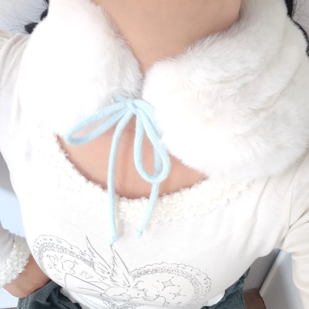 الكورية الفتيات بسيطة أفخم الأذن يفشل اليابانية Ins نمط الحلو فتاة الملحقات القوس وشاح دافئ لطيف تقليد أرنب الشعر وشاح